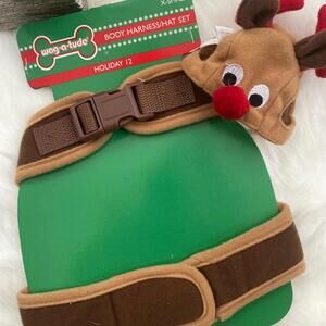 Wag-a-tude Holiday Reindeer Dog Body Harness and Hat Set